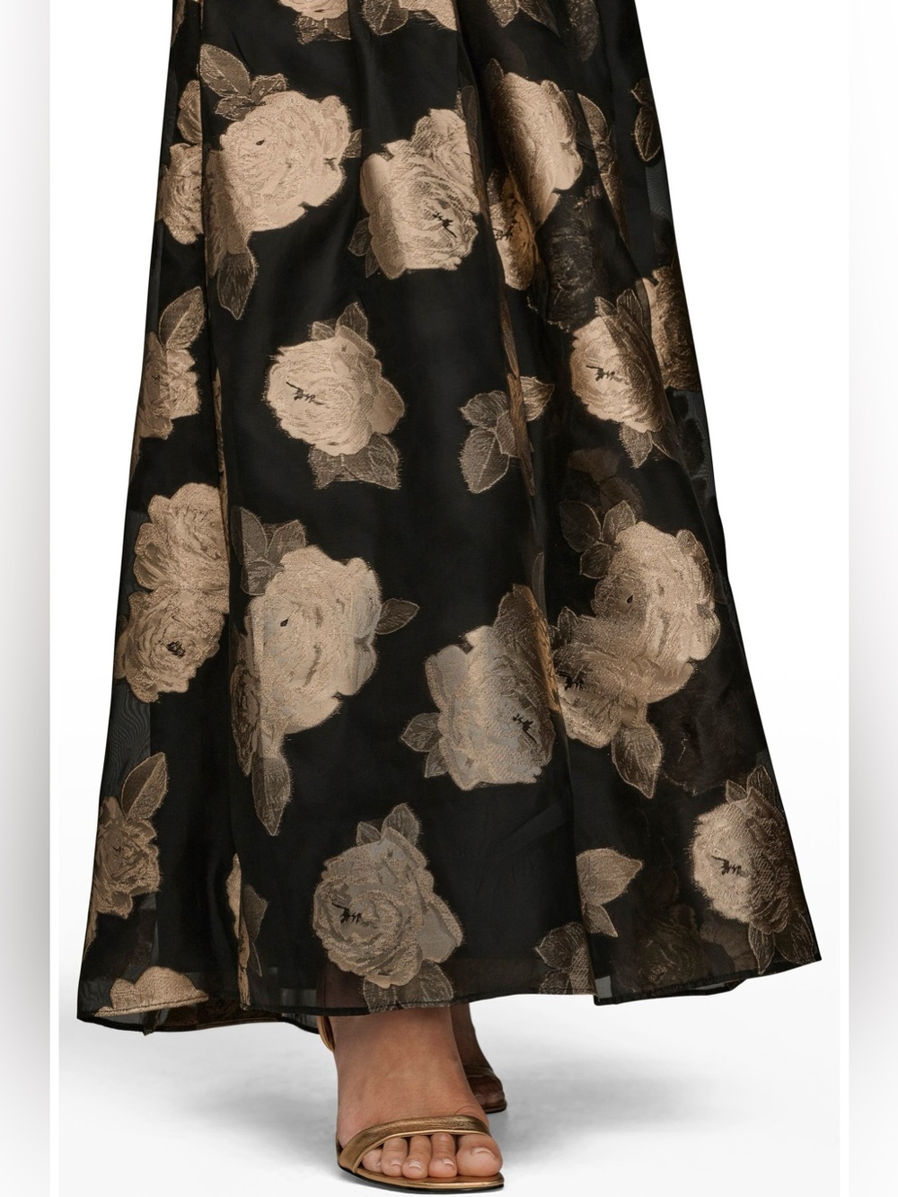 NEW Donna Karan New York One-Shoulder Metallic Jacquard Gown In Black & Gold - Picture 12 of 15
